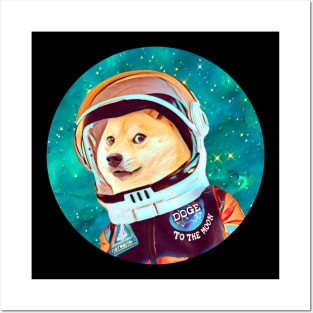 To the Moon Doge Astronaut: Crypto Dogecoin Shiba Inu Meme Posters and Art